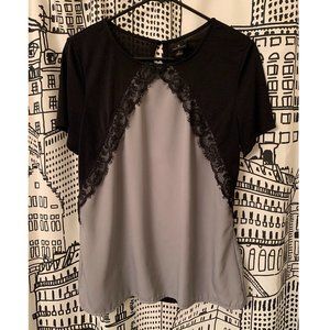Worthington Black/Gray Lace Blouse, Size L